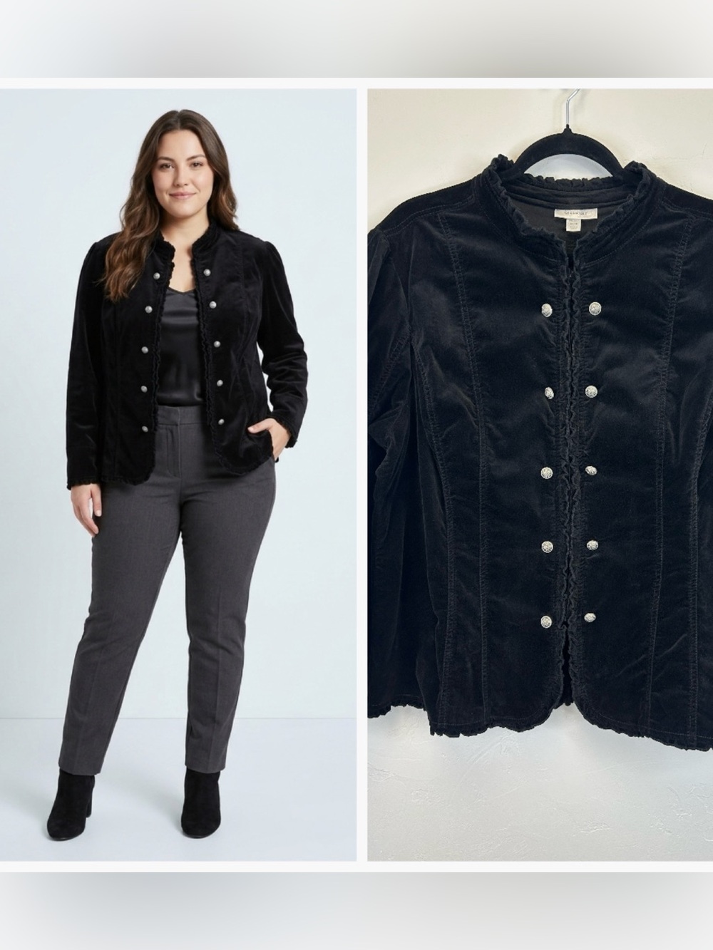 Velvet Goth Military Dark Cottagecore‎ Black Jacket Size 1X Vampire Witchy Plus